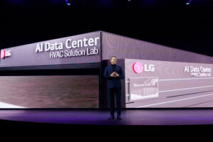 Steve Scarbrough, Sr. Vice President Eco Solutions Sales LG Electronics US, discusses the expansion of AI-driven solutions beyond the home to drive meaningful change across vehicles, workplaces and commercial facilities during the CES 2026 news conference Monday, Jan. 5, 2026 in Las Vegas. (Jack Dempsey/AP Content Services for LG)